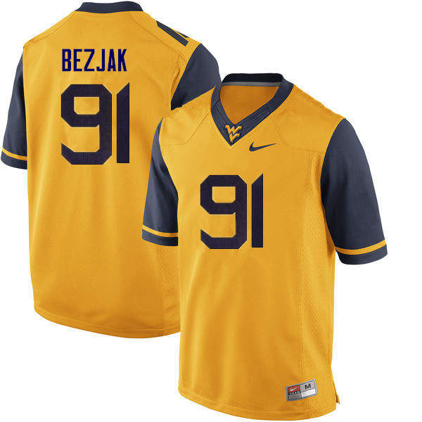 NCAA Men's Matt Bezjak West Virginia Mountaineers Yellow #91 Nike Stitched Football College Authentic Jersey VG23S61VK